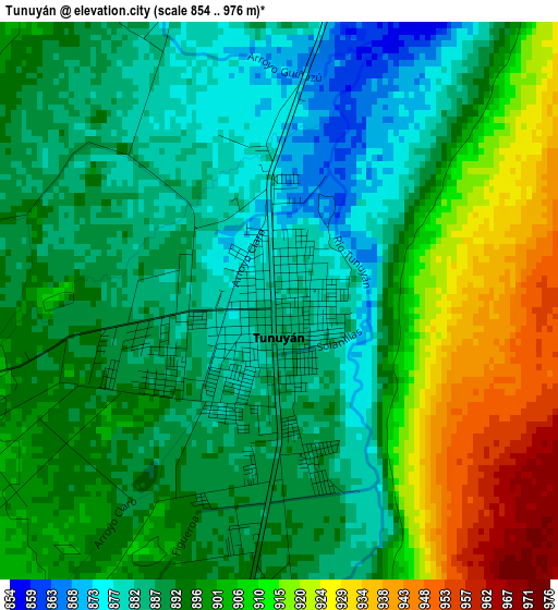 Tunuyán elevation map