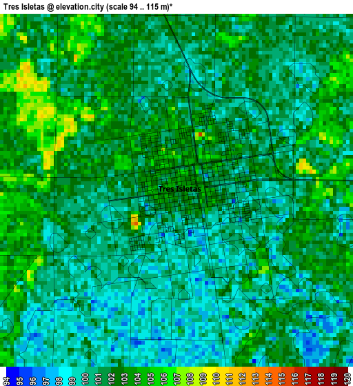 Tres Isletas elevation map