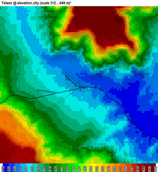 Telsen elevation map