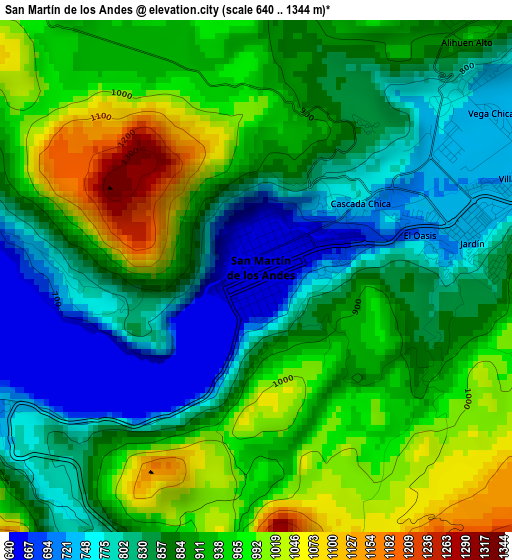 San Martín de los Andes elevation map