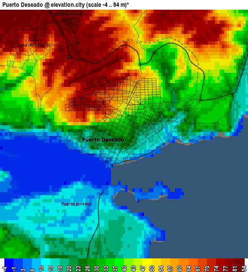 Puerto Deseado elevation map