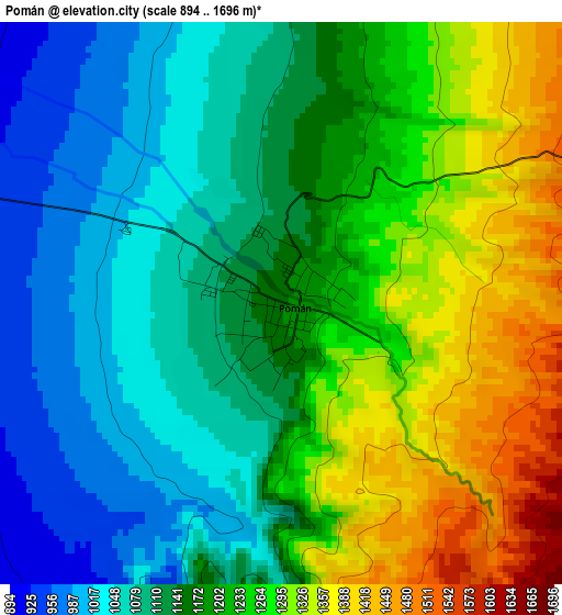 Pomán elevation map