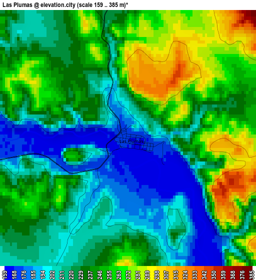 Las Plumas elevation map