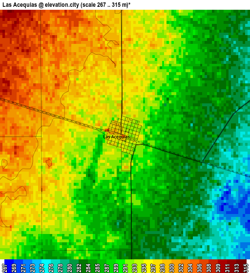 Las Acequias elevation map