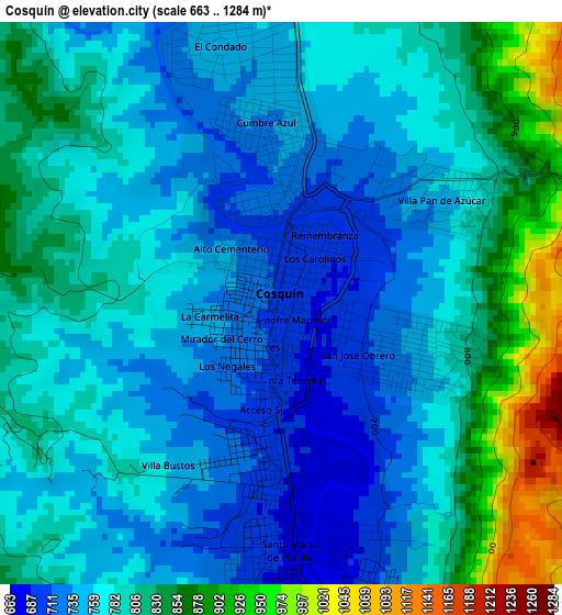 Cosquín elevation map
