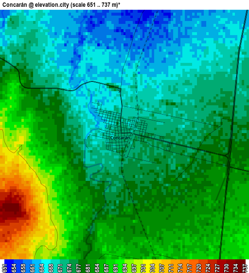 Concarán elevation map