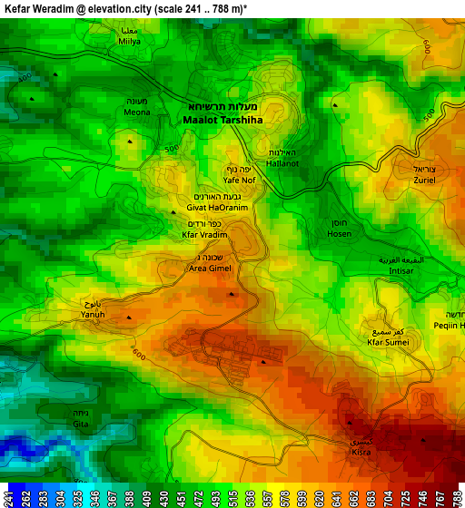 Kefar Weradim elevation map