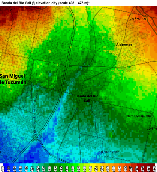 Banda del Río Salí elevation map