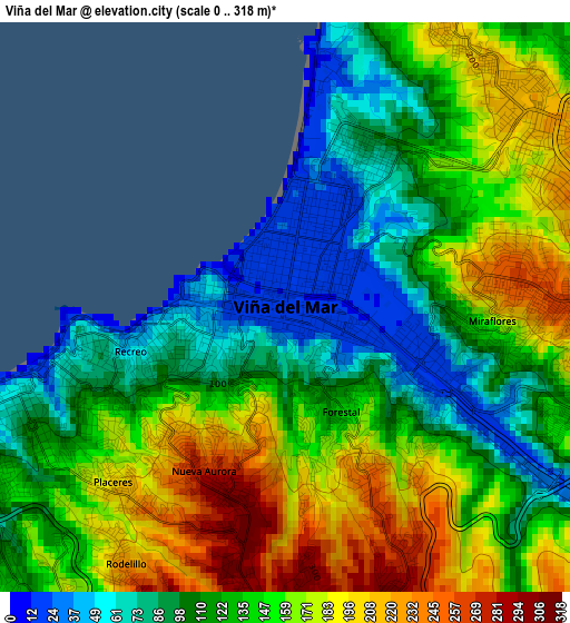 Viña del Mar elevation map