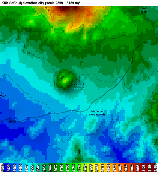 Kūh Sefīd elevation map