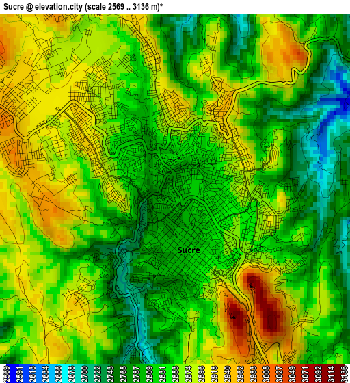 Sucre elevation map