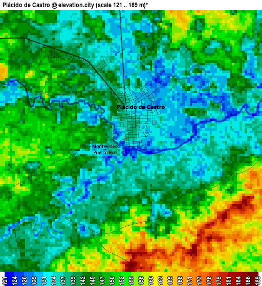 Plácido de Castro elevation map