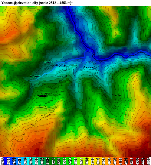 Yanaca elevation map