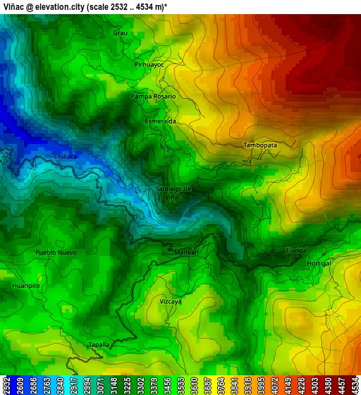 Viñac elevation map