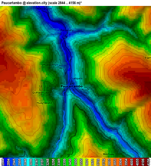 Paucartambo elevation map