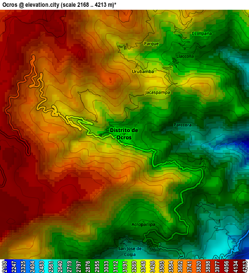 Ocros elevation map