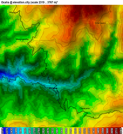 Ocaña elevation map
