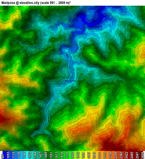 Mariposa elevation map
