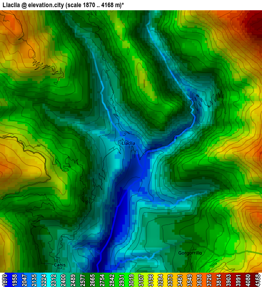 Llaclla elevation map