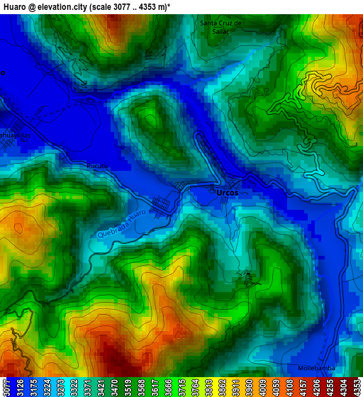 Huaro elevation map