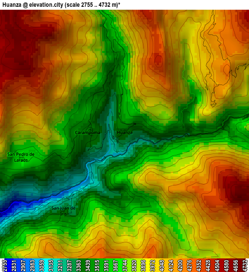 Huanza elevation map