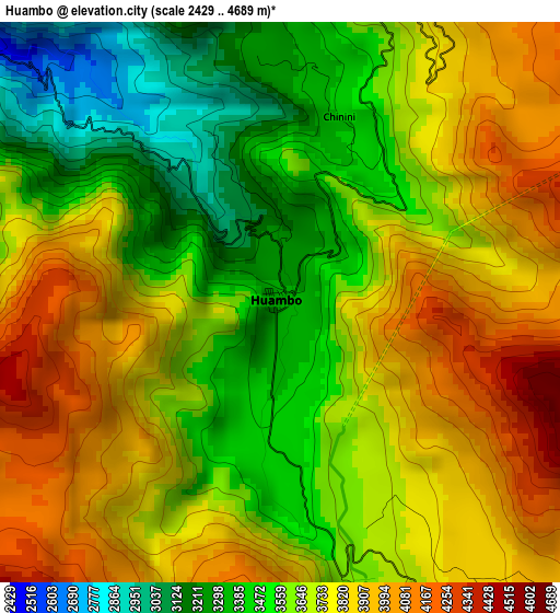 Huambo elevation map