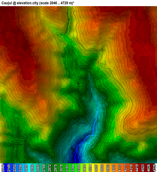 Caujul elevation map