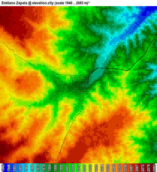 Emiliano Zapata elevation map