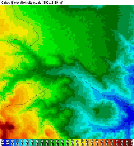 Cañas elevation map