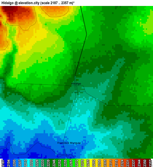 Hidalgo elevation map