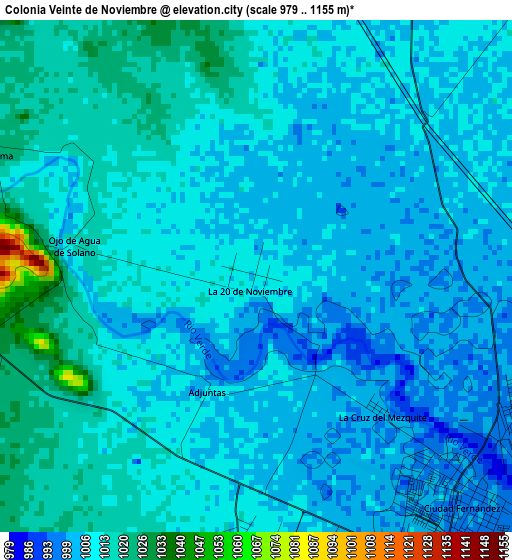 Colonia Veinte de Noviembre elevation map