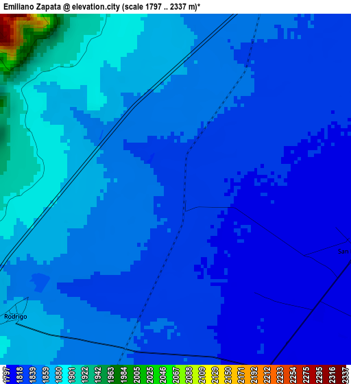 Emiliano Zapata elevation map