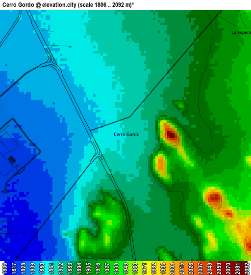Cerro Gordo elevation map
