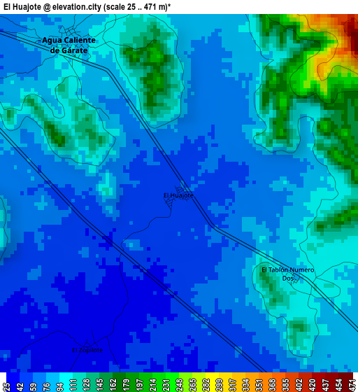 El Huajote elevation map