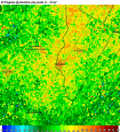 El Progreso elevation map