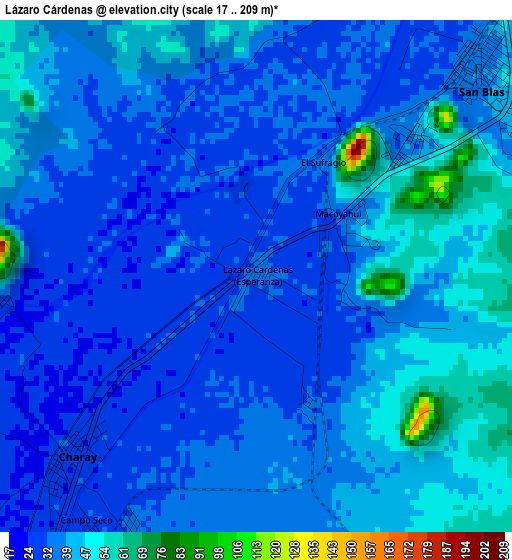 Lázaro Cárdenas elevation map