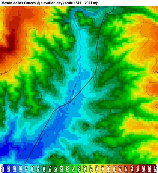 Mesón de los Sauces elevation map