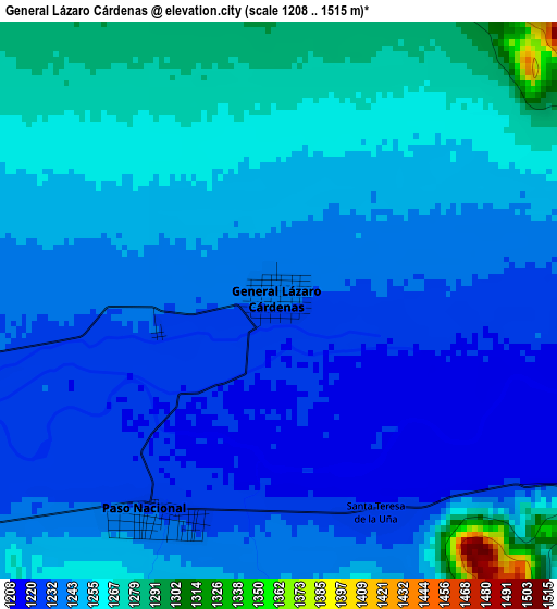 General Lázaro Cárdenas elevation map