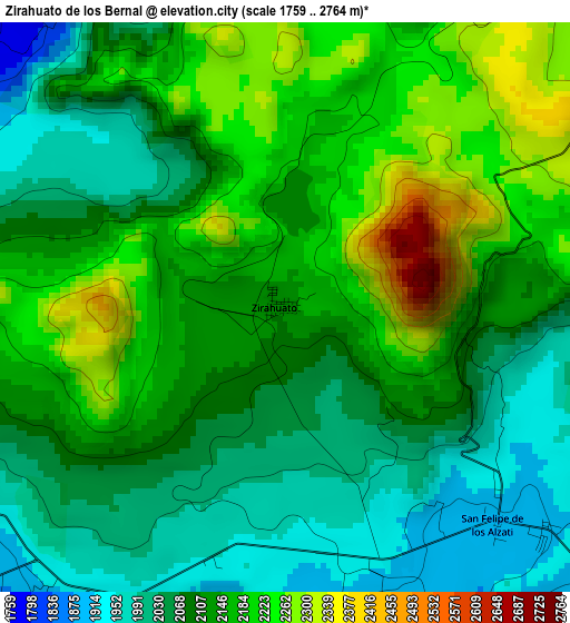 Zirahuato de los Bernal elevation map