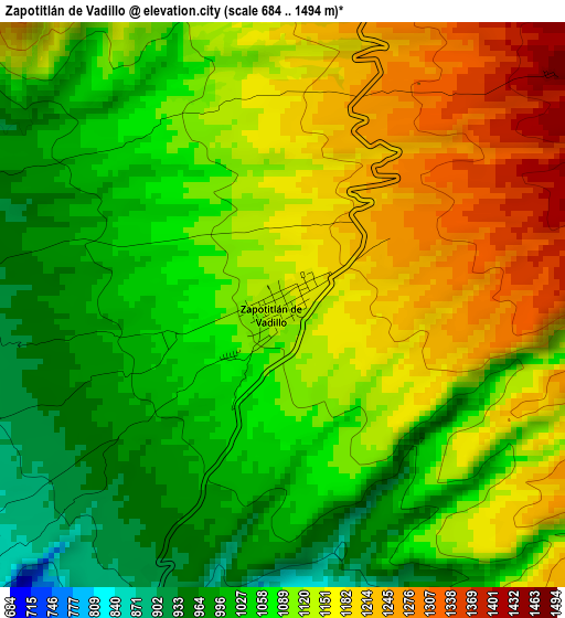 Zapotitlán de Vadillo elevation map