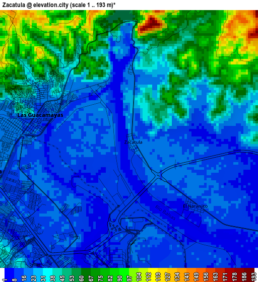 Zacatula elevation map