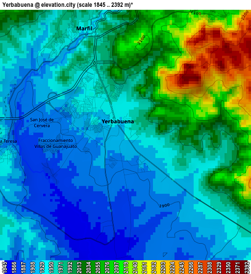 Yerbabuena elevation map