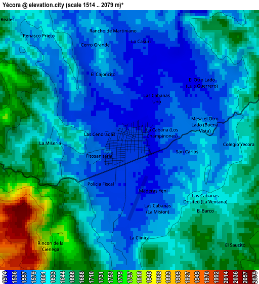 Yécora elevation map