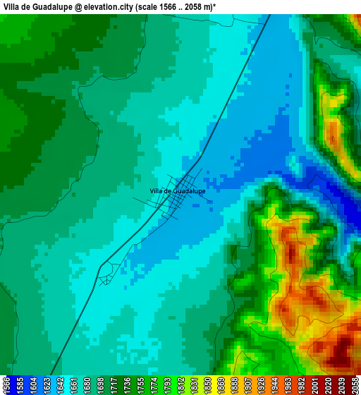 Villa de Guadalupe elevation map