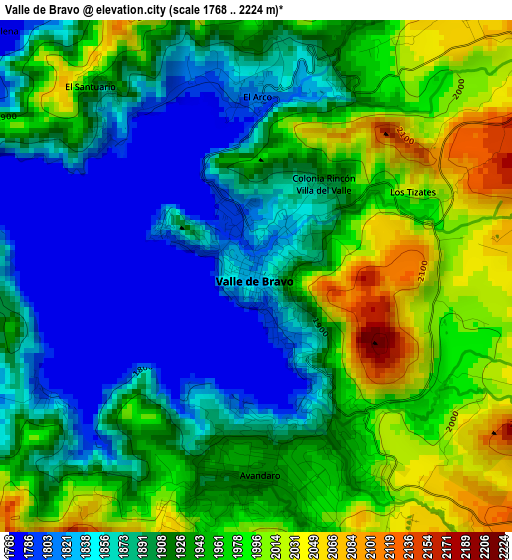 Valle de Bravo elevation map