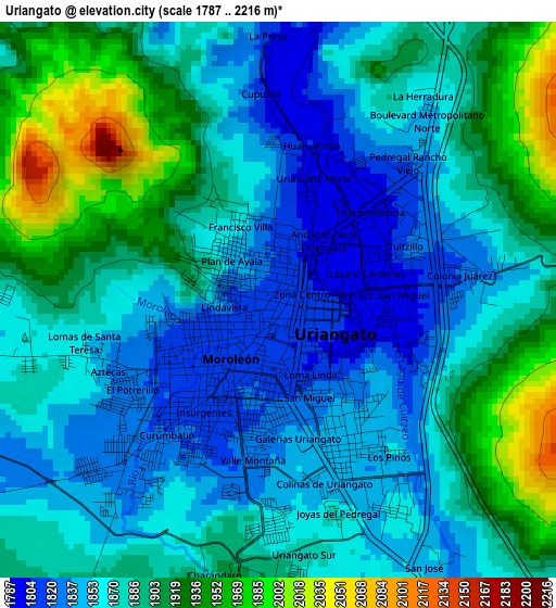 Uriangato elevation map
