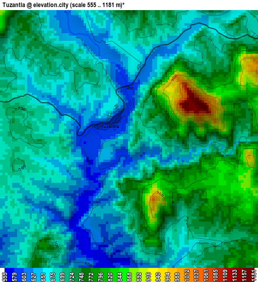 Tuzantla elevation map