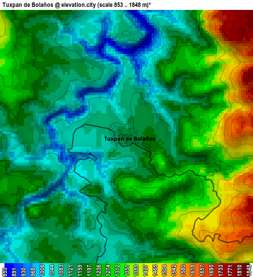 Tuxpan de Bolaños elevation map