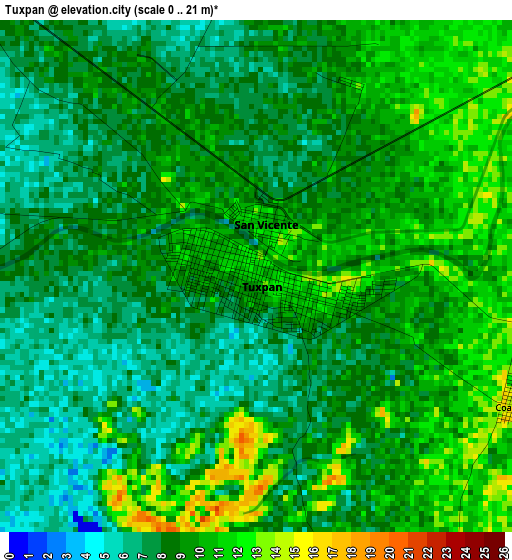 Tuxpan elevation map