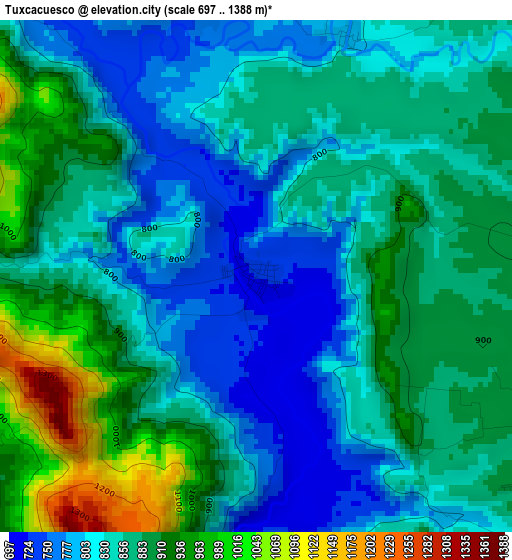 Tuxcacuesco elevation map